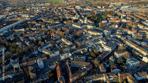 Aerial view beside the old town above the city Witten in Germany, on a sunny afternoon in autumn.