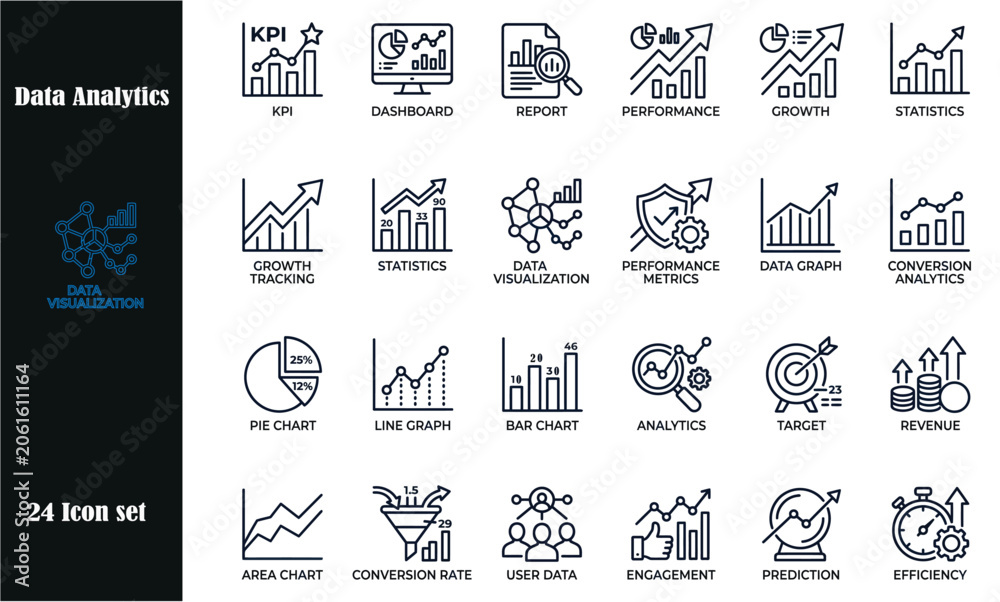 Bild auf Leinwand Data analytics and visualization icon set for business intelligence