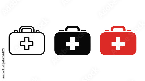 First Aid Medical Kit Icon Vector minimal emergency bag symbol in blue black and white for healthcare safety rescue and digital graphic design