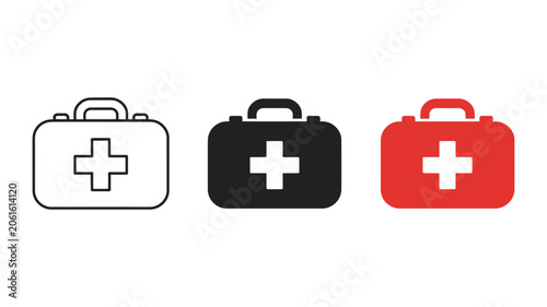 First Aid Medical Kit Icon Vector modern emergency bag symbol in blue black and white for healthcare safety rescue and digital design