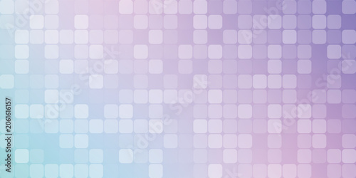 Abstract pastel purple, pink, and blue gradient background with rounded square mosaic pattern.