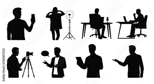Fotografie Human Silhouettes In Various Poses Black On White Background