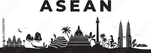 Foto ASEAN travel destination grand vector illustration