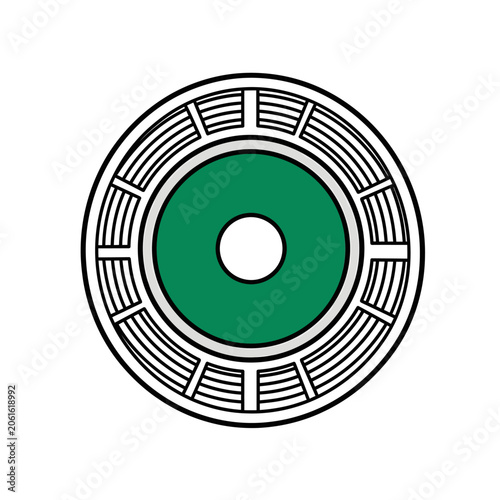Circular stadium overhead top view icon with green pitch field and spectator grandstand seats line art vector illustration