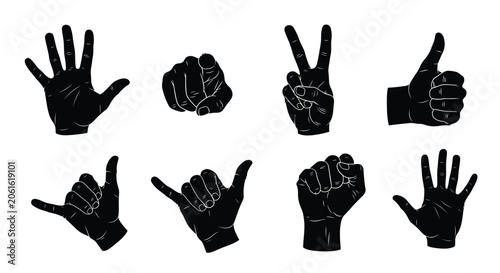 Hand gestures silhouette collection black shapes on white background