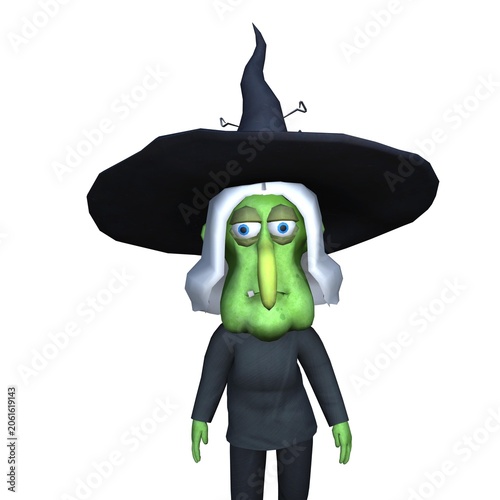 Witch in magic hut with green ugly face