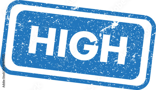 Schilderij op canvas Distressed blue rectangular stamp with the word 'high' in bold white typography