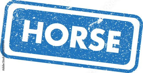 Bild auf Leinwand Horse stamp graphic distressed blue rectangular rubber stamp with white text iso