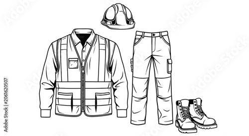 Foto Construction Worker Safety Uniform Line Art Illustration