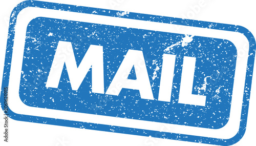 Fotografi Distressed blue mail stamp isolated on white postal service communication concep