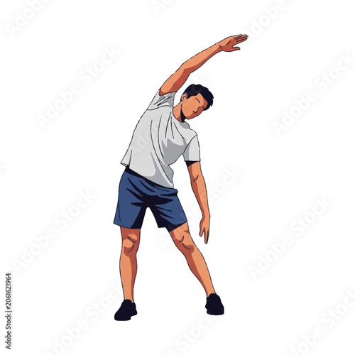 Obraz na płótnie Man stretching arm up high sideways.