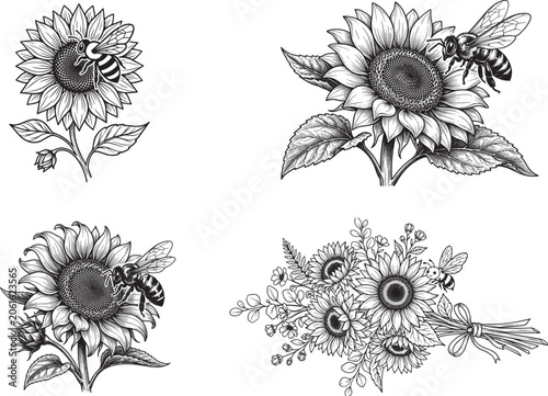 Sunflower Bee Floral SVG Bundle