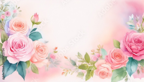 watercolour delicate summer roses blossom composition in pastel background with copy space for multiple uses cards wedding invitation card design spring floral invitation card thank you card
