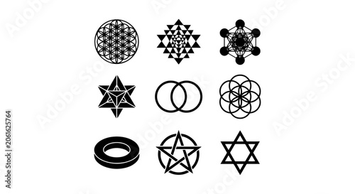 Photos Sacred Geometry Symbols Collection, Metatron's Cube, Flower of Life, Star of Dav