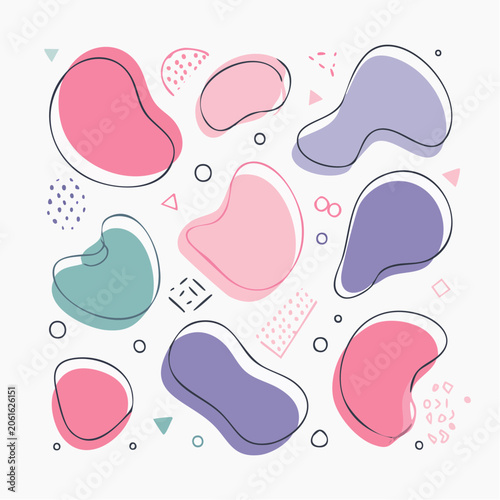 Abstract Organic Shapes with Pastel Colors and Outline