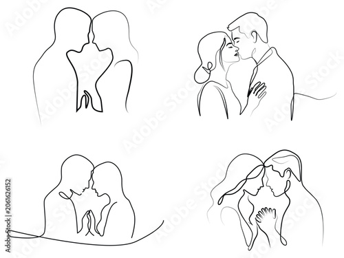 Minimalist Lovers Continuous Line Art Bundle Abstract Couple Vector