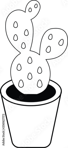 Cactus Plant in Pot Outline Vector Icon for Desert Botanical and Indoor Decoration Transparent Background