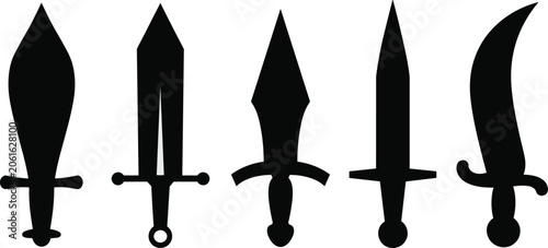 Foto Set of black sword and dagger silhouettes showing different historical blade sha
