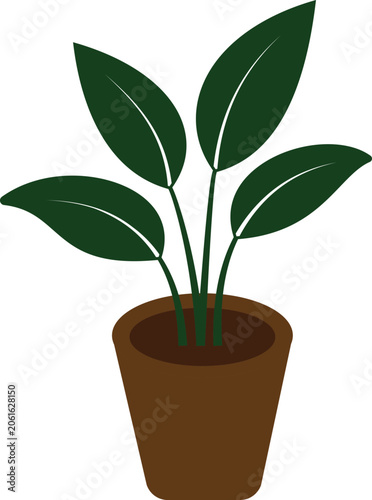 Leafy Houseplant in Pot Colored Vector Icon for Home Garden and Interior Decoration Transparent Background
