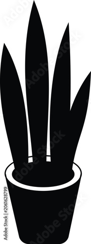 Snake Plant in Flower Pot Outline Vector Icon for Indoor Gardening and Home Decor Transparent Background
