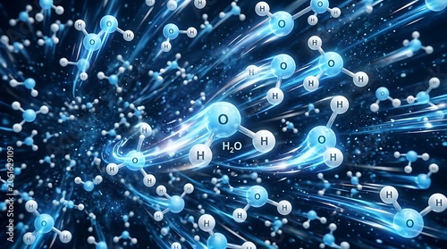 Abstract visualization of water molecules in motion.