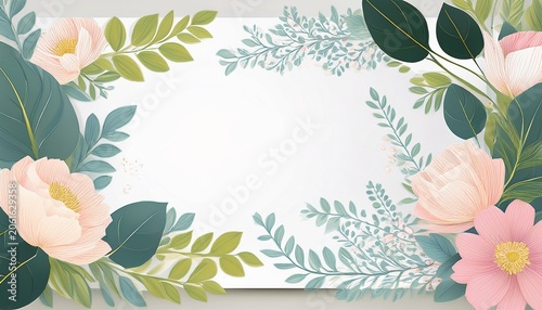 beautiful soft floral and leaves wedding invitation card design