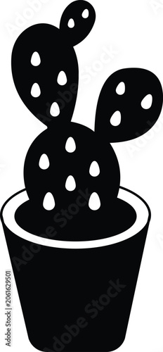 Cactus Plant in Pot Outline Vector Icon for Desert Botanical and Indoor Decoration Transparent Background