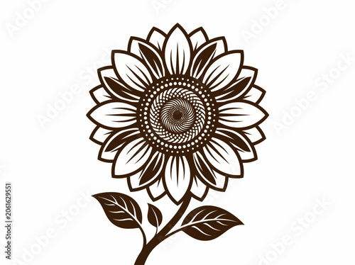 Black and white sunflower illustration