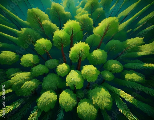 green treetops in the forest as a background