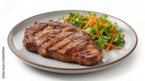Grilled steak on a plate with salad, a delicious and healthy meal option, perfect for foodies and those looking for a tasty dish.