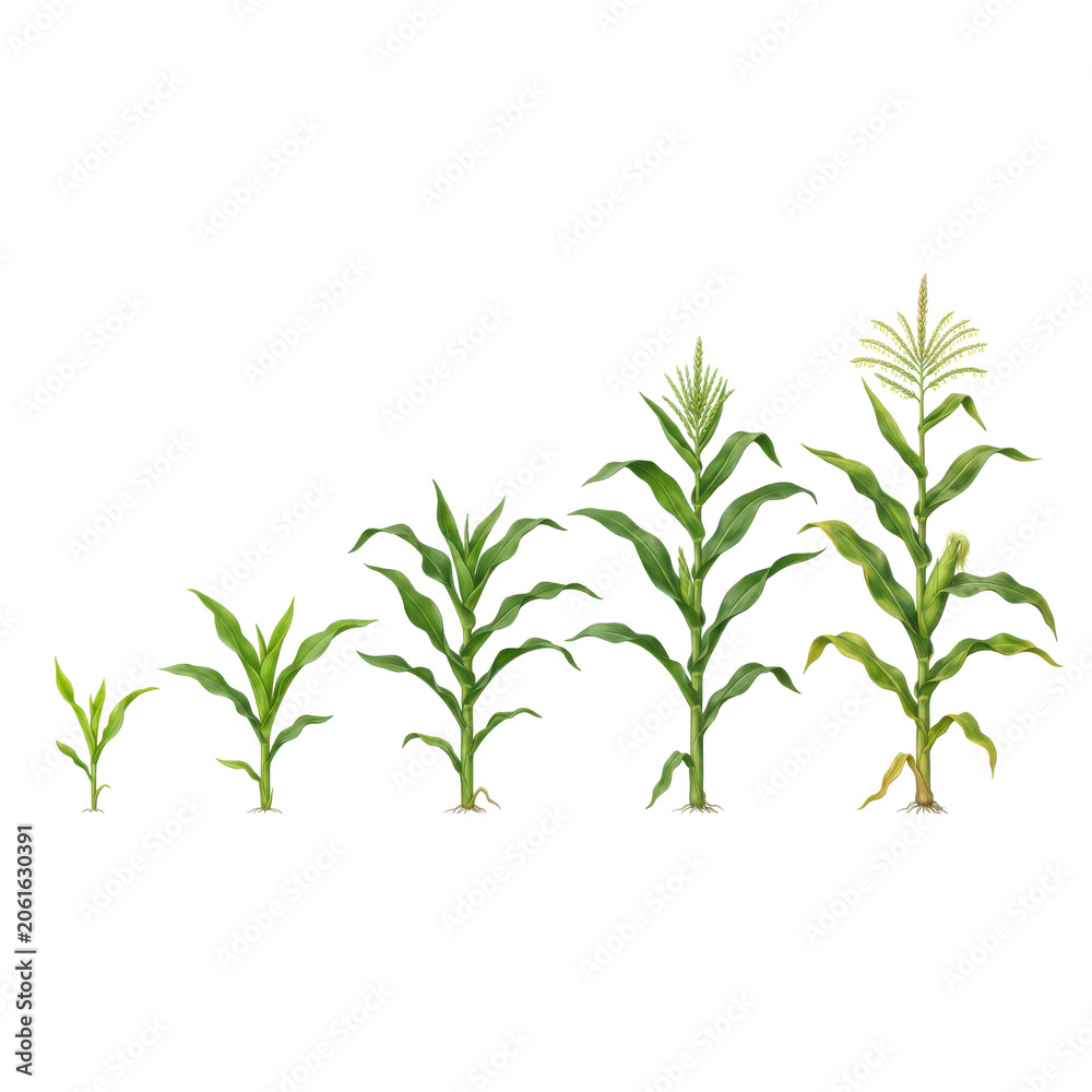 Fototapeta premium Growth stages of corn plants isolated on transparent background