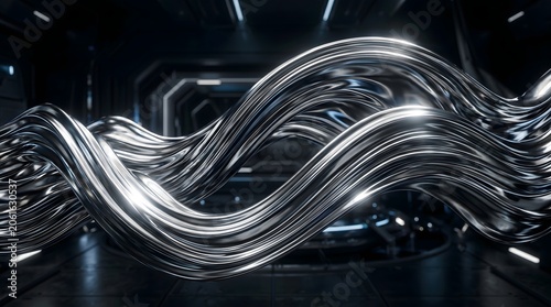 Flowing Liquid Chrome Waves with Mirror Reflections, Futuristic Luxury Abstract Background