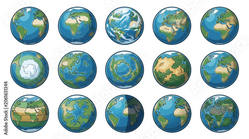 Tableau sur toile Collection of Earth globes showing different continents and oceans