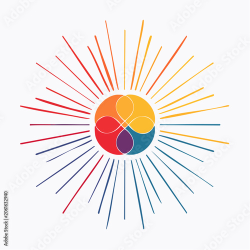 Abstract Sunburst with Colorful Geometric Design