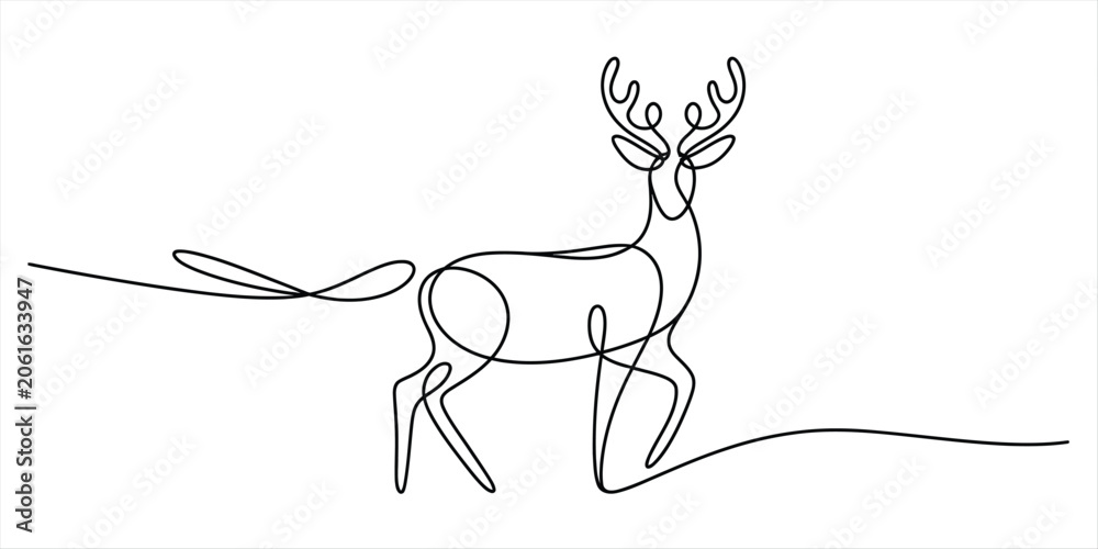 Fototapeta premium Minimalist continuous single line drawing of a deer with antlers
