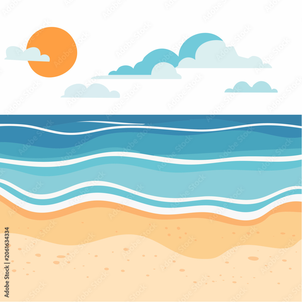 Fototapeta premium Stylized Beach Scene with Sun and Clouds
