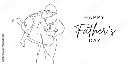 Photos A heartwarming line drawing of a father and son on fathers day isolated on white