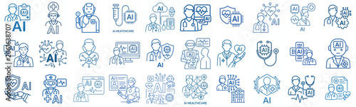 line art vector icon AI Healthcare Specialist in blue stroke