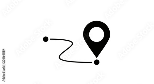 Minimalist black route map icon with location pin marker
