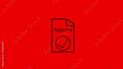 Animated black Approve Document Icon on red Background with black Checkmark for Legal Consent and Business Verification.