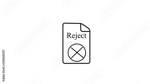 Animated black reject Document Icon on white Background with for Legal Consent and Business Verification.