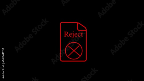 Animated red reject Document Icon on black Background with for Legal Consent and Business Verification