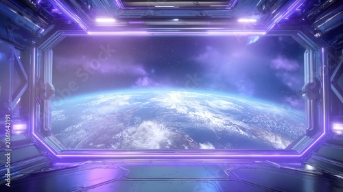 Space station interior view of planet earth