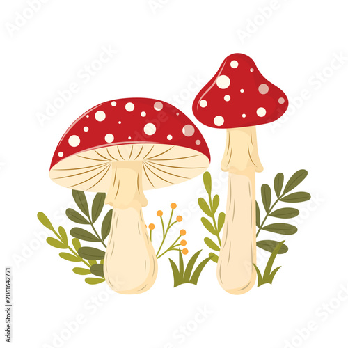 Obraz na płótnie Red amanita muscaria mushrooms, isolated fly agaric forest mushrooms, vector illustration