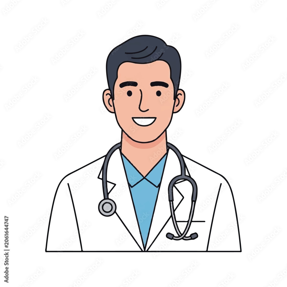 Fototapeta premium Smiling male doctor with stethoscope around neck.