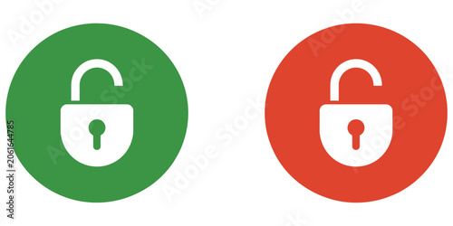 Foto Padlock Icon Vector minimal green and red circle symbols with locked and unlocke
