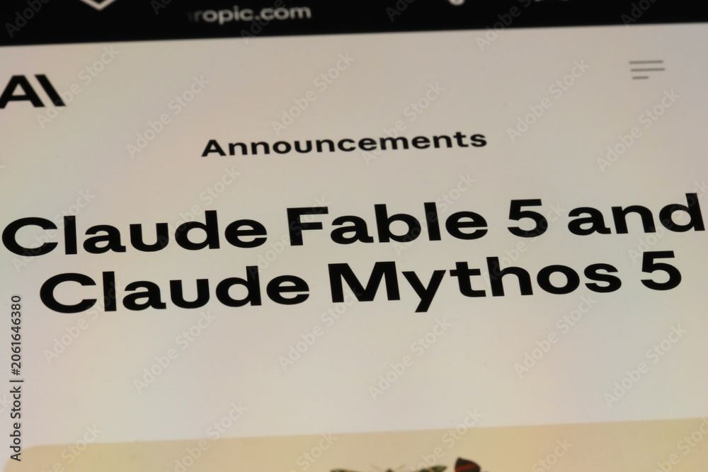 Naklejka premium Shanghai,China-June 16th 2026: Claude Fable 5 and Claude Mythos 5 AI model