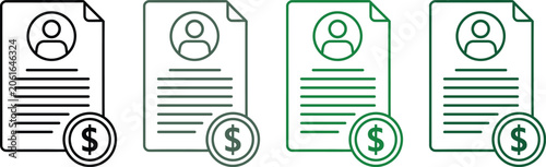 Foto Resume icons with dollar coin symbols representing salary and recruitment financ