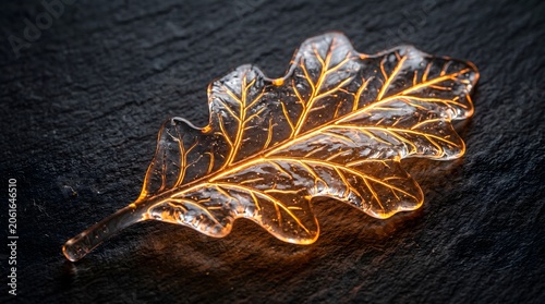 Glowing Glass Leaf with Bioluminescent Veins – Sustainable Energy and Environmental Concept