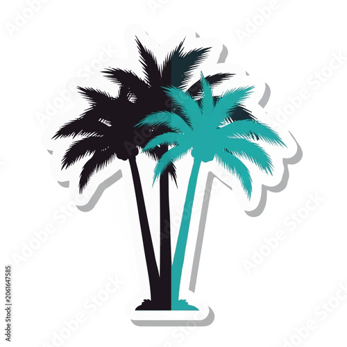 Teal and black palm tree silhouettes.